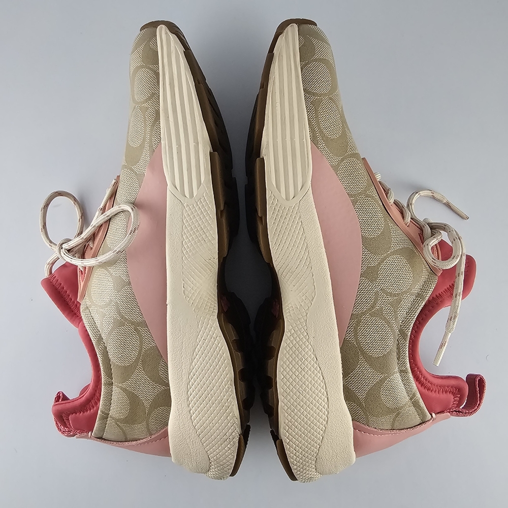 Coach Signature 270 Shoes Women's Size 10 Tech Runner Tan Pink Lace Up Sneakers - Picture 3 of 16